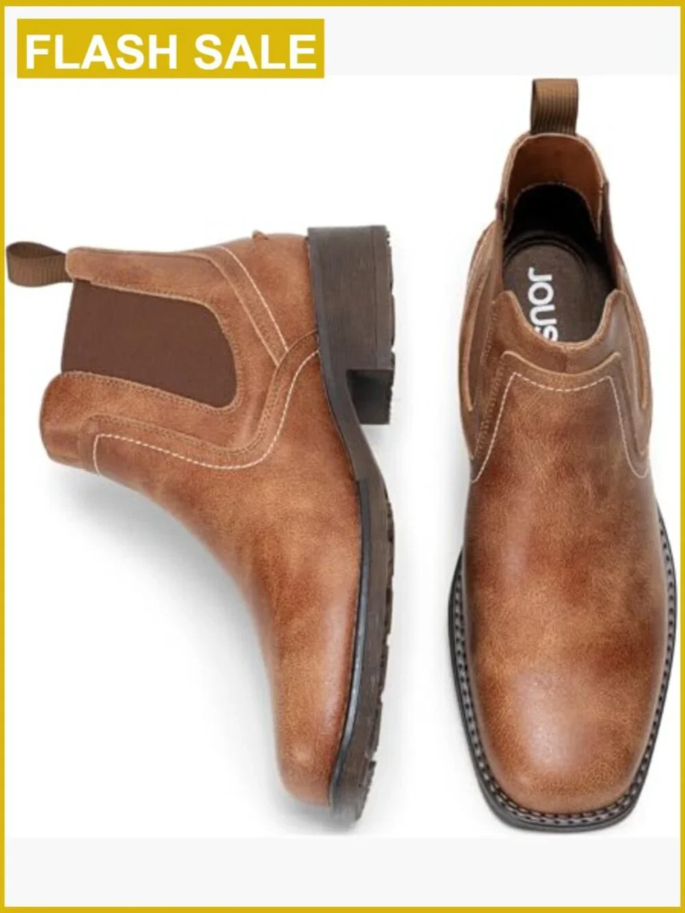 Men's Square Toe Chelsea Boots - Slip On Ankle Boots with Rubber Sole